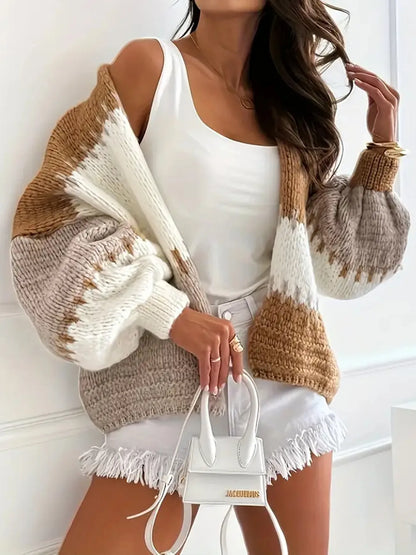 Color Block Drop Shoulder Cardigan Easy Apparels