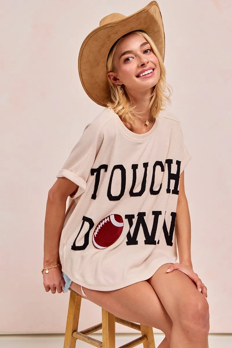 Trendsi BiBi Game Day Touchdown Letter Patches Waffle Short Top