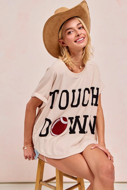 Trendsi BiBi Game Day Touchdown Letter Patches Waffle Short Top