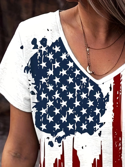 Trendsi American Flag V-Neck Short Sleeve T-Shirt