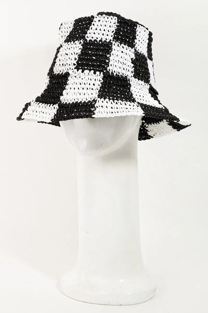 Fame Checkered Pattern Knit Bucket Hat Easy Apparels