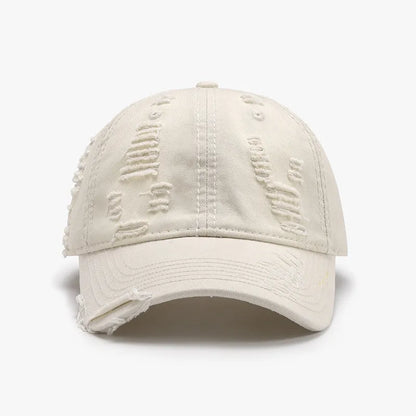 Distressed Adjustable Cotton Baseball Cap Ivory One Size Easy Apparels