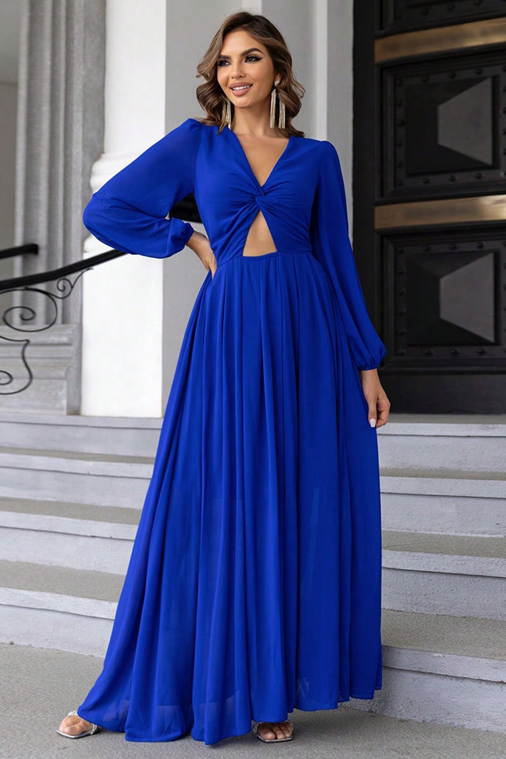 Twist Front Cutout Long Sleeve Dress Easy Apparels