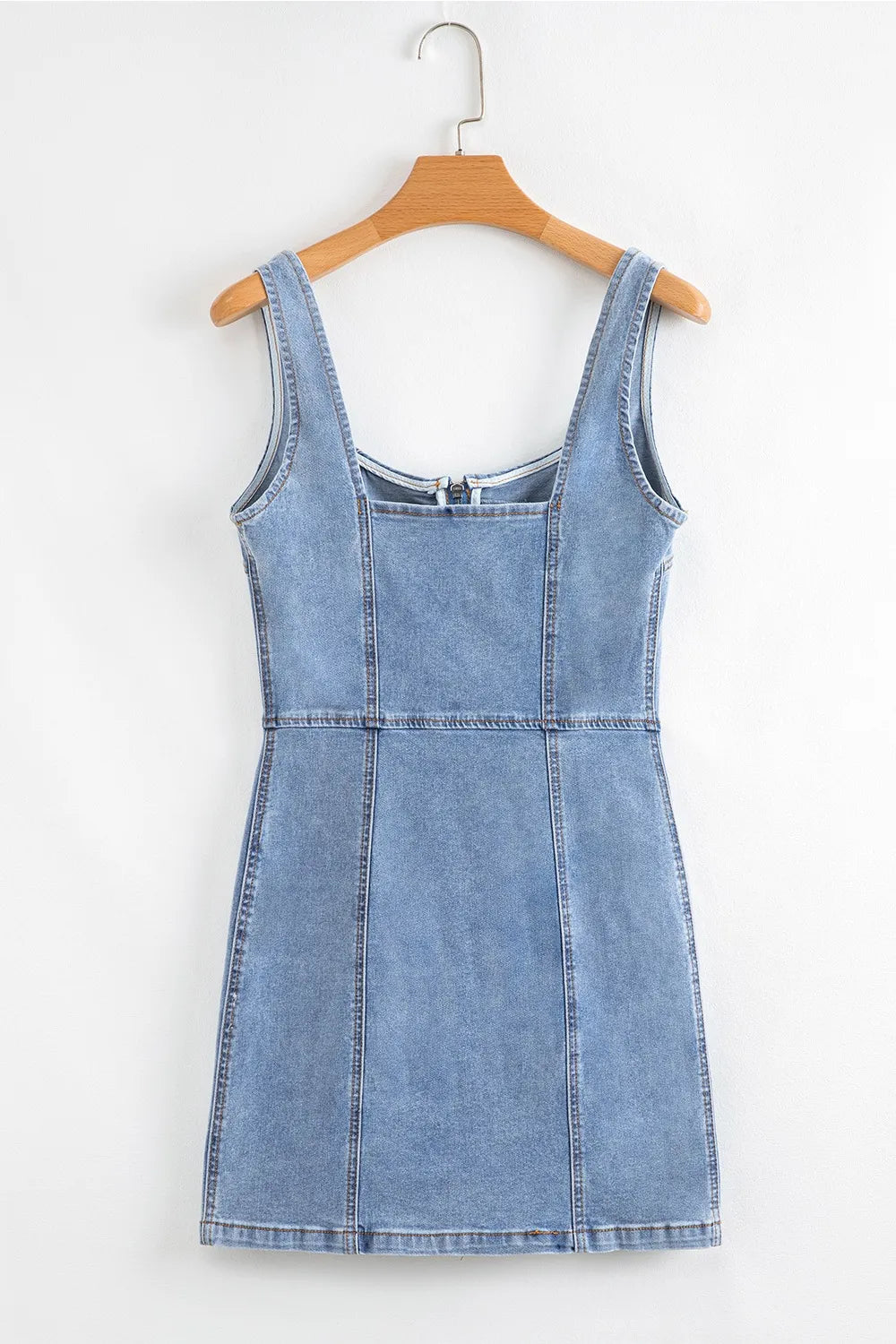 Square Neck Wide Strap Denim Dress Easy Apparels