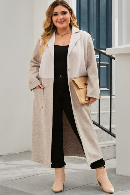 Plus Size Collared Neck Buttoned Longline Coat Dust Storm Easy Apparels