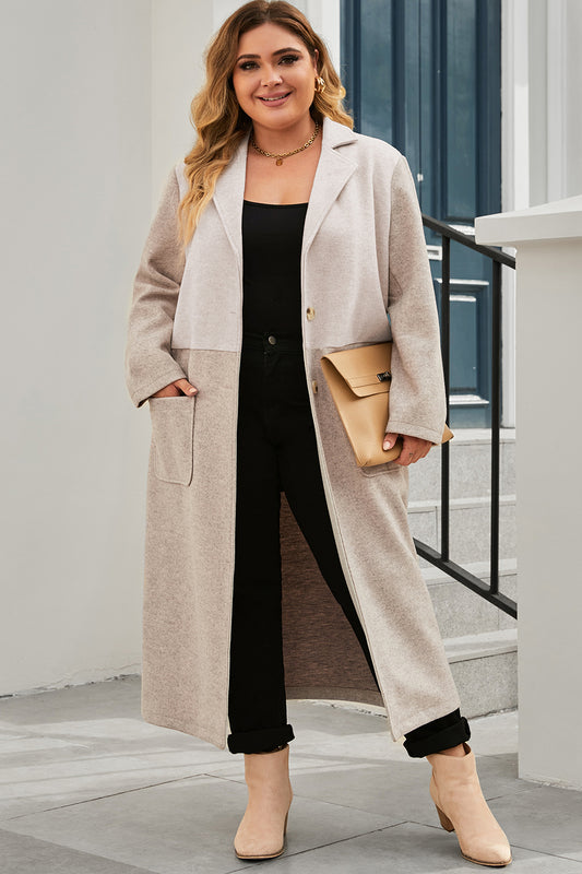 Plus Size Collared Neck Buttoned Longline Coat Dust Storm Easy Apparels