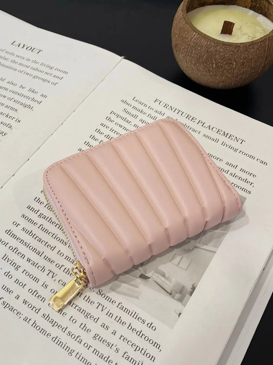 Solid PU Leather Mini Wallet Blush Pink One Size Easy Apparels