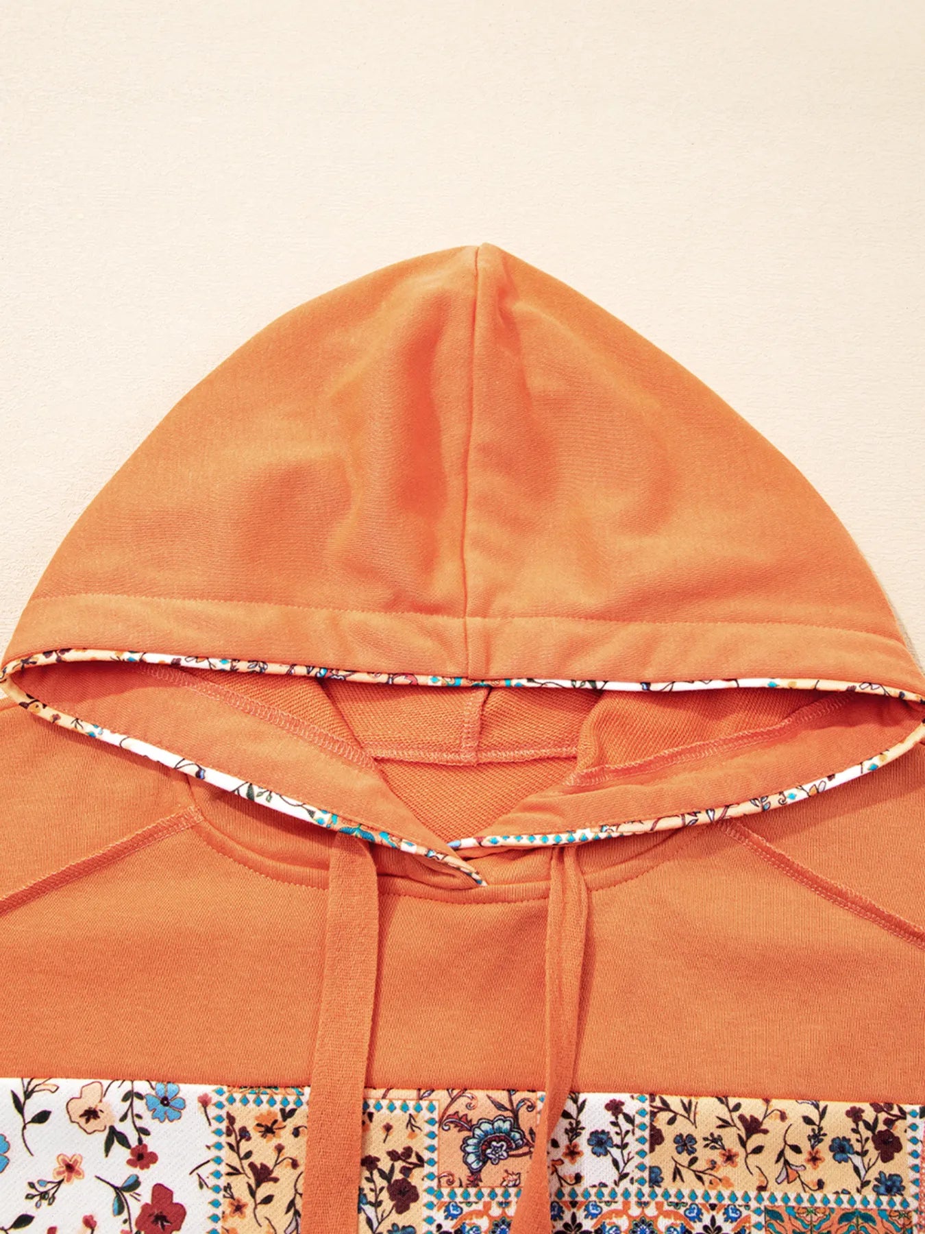 Trendsi Floral Patchwork Hoodie with Drawstring