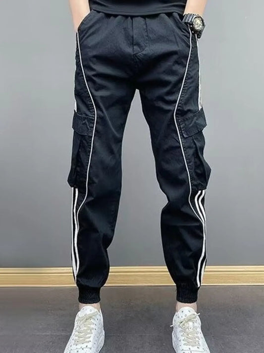Men's Plus Size Side Striped Joggers Black Easy Apparels