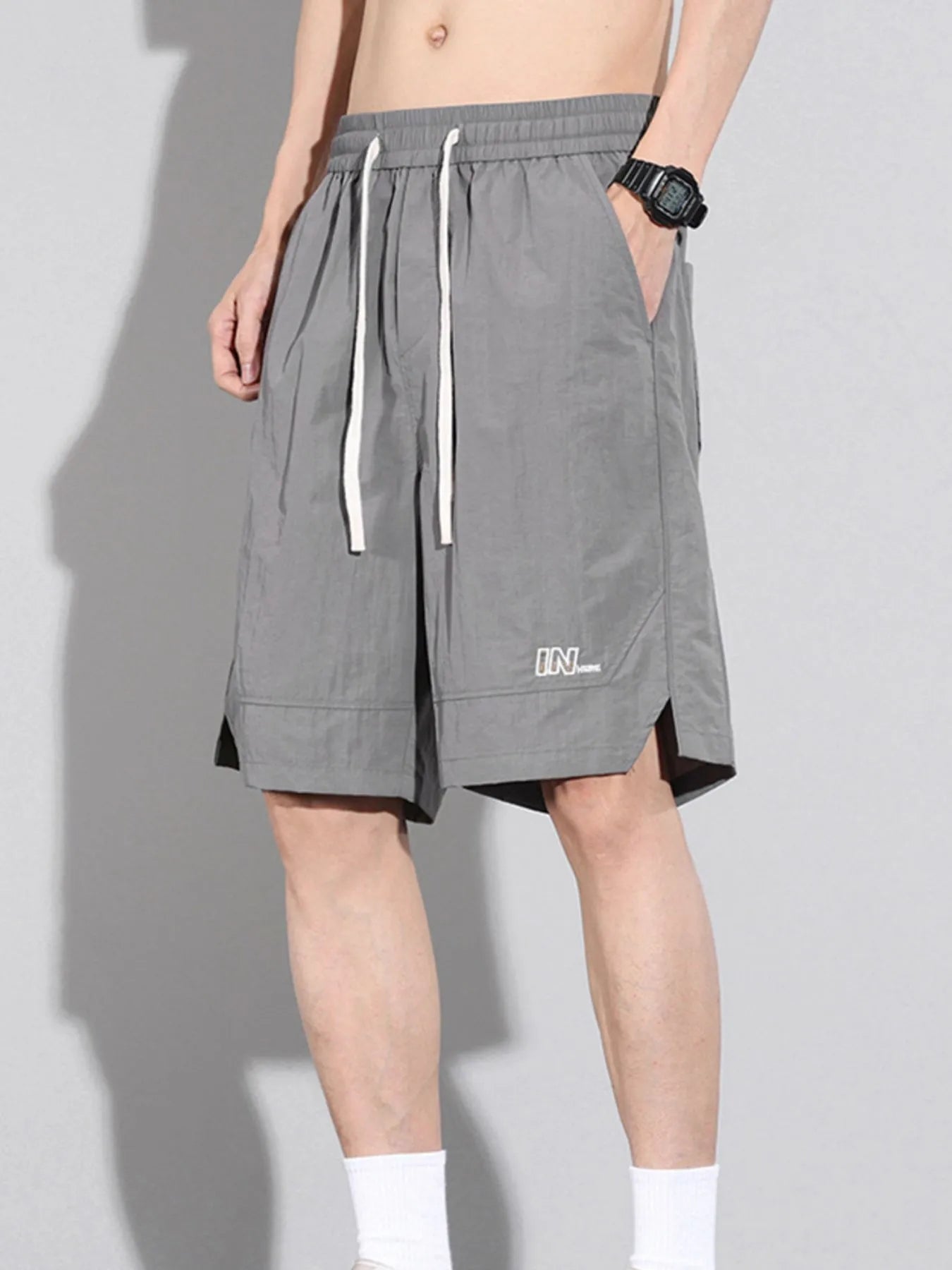 Men's Plus Size Drawstring Basketball Shorts with Side Pockets Grey Easy Apparels