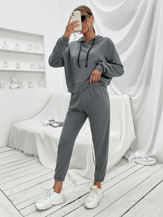 Ivy Lane Sports Hoodie and Joggers Set Dark Gray Easy Apparels