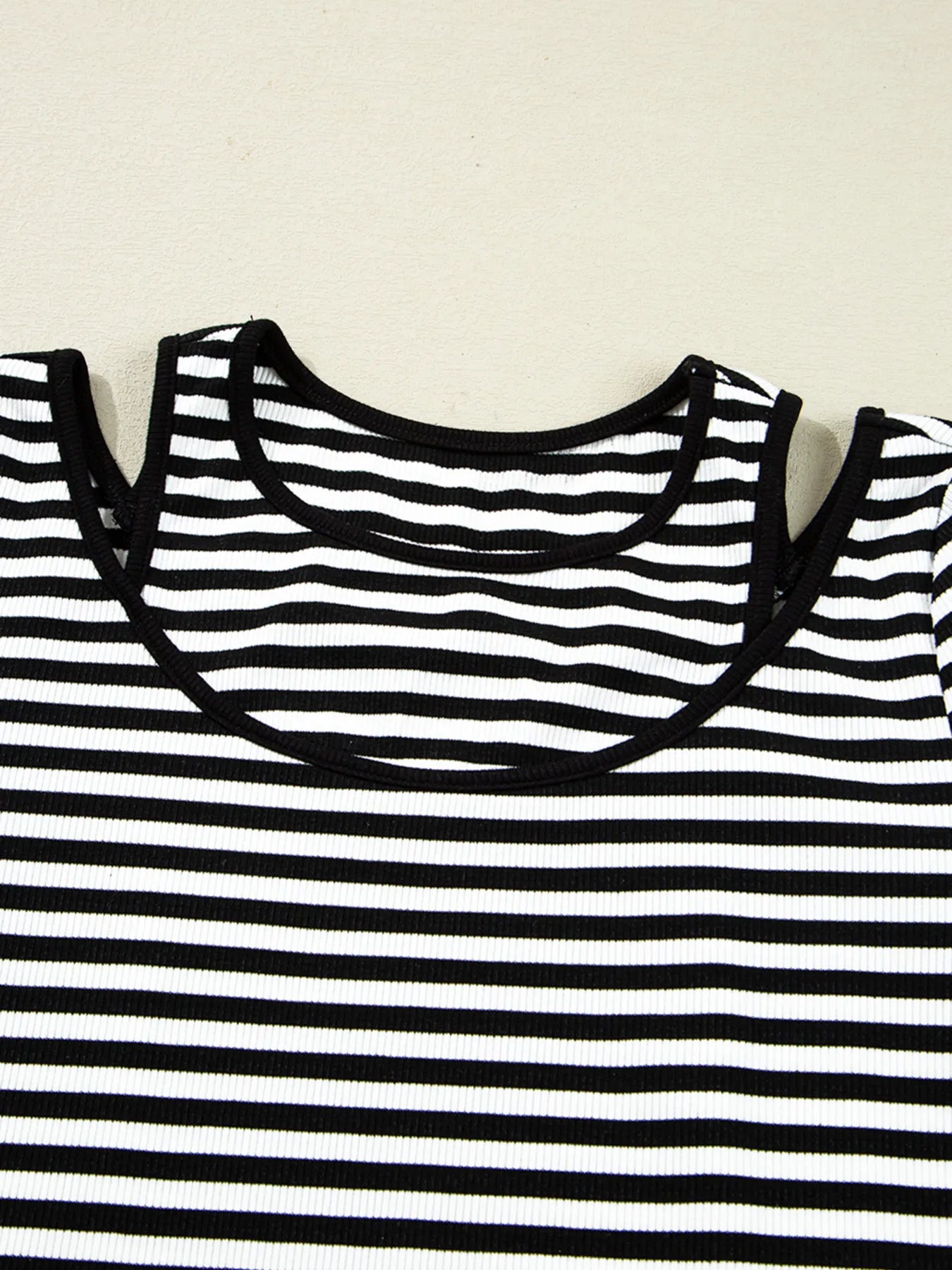 Trendsi Stripe Double-layer Cold Shoulder Long Sleeve Top