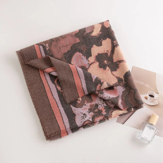 Printed Raw Hem Polyester Scarf Brown One Size Easy Apparels