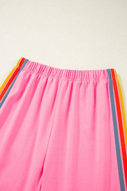Contrast Striped Elastic Waist Active Pants Easy Apparels