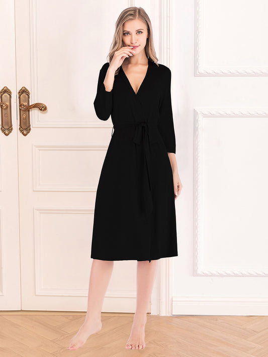 Plunge Tie Front Night Dress Black Easy Apparels