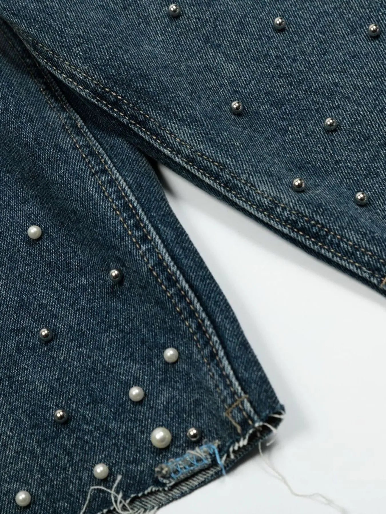 Men's Pearl Embellished Wide Leg Denim Shorts Easy Apparels