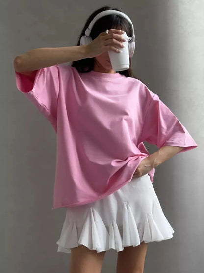 Trendsi Round Neck Half Sleeve Oversized T-Shirt