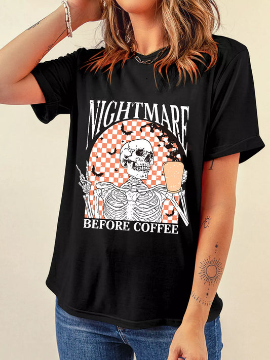 Halloween Skull Checkerboard Graphic Round Neck Tee Black Easy Apparels