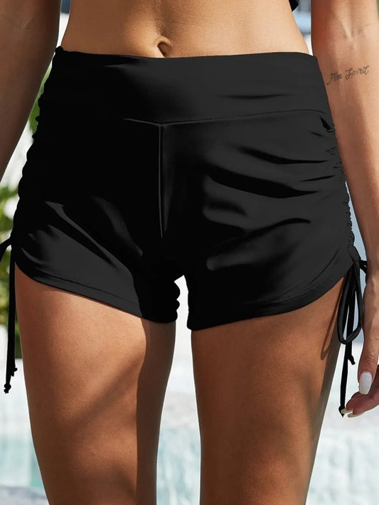 FAM-FAM Drawstring Mid-Rise Waist Swim Shorts Black Easy Apparels