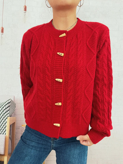 Cable Knit Button-Up Cardigan Easy Apparels