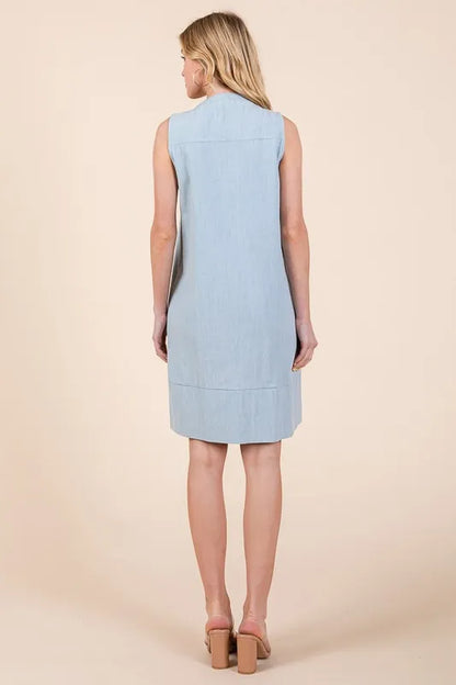 Lime 'N' Chili Denim Pintuck Detail Sleeveless Midi Dress Easy Apparels