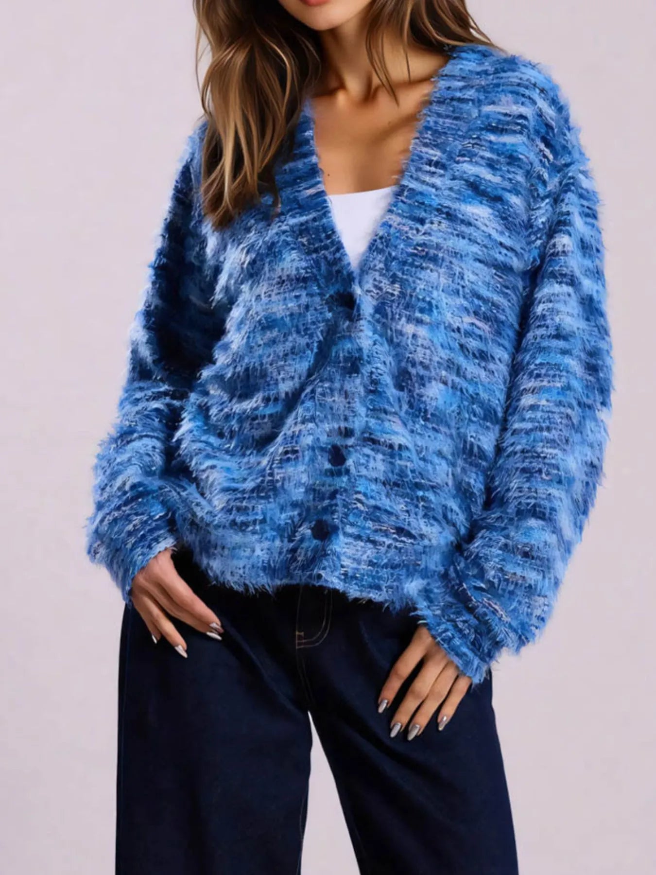 Fuzzy Button Down Chunky Cardigan Easy Apparels