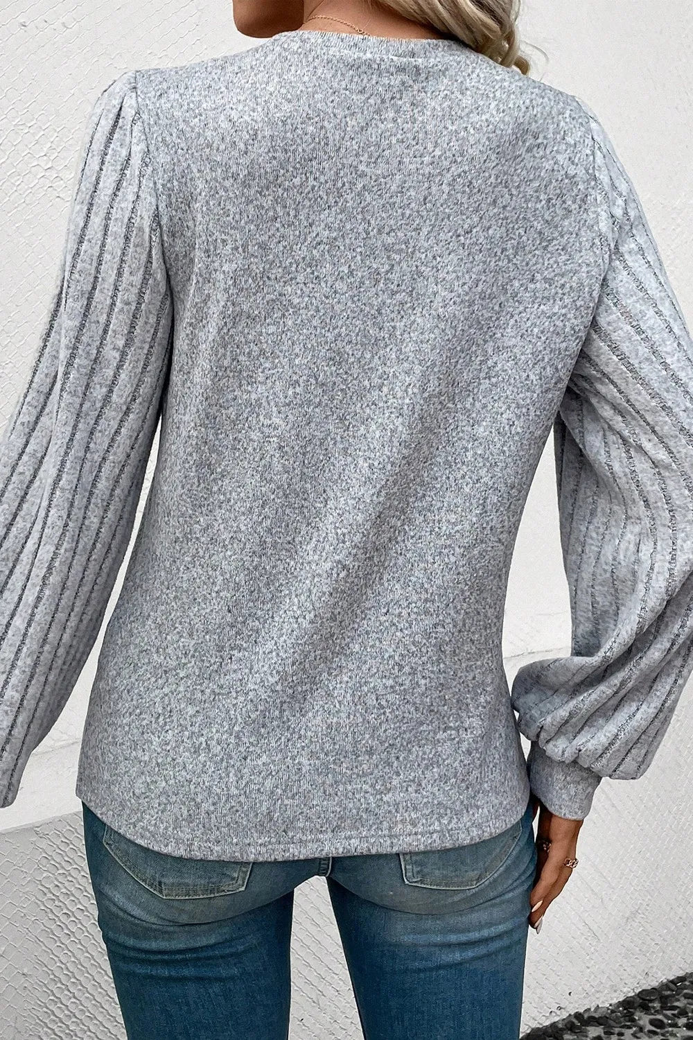 Trendsi Ribbed Round Neck Long Sleeve Knit Top