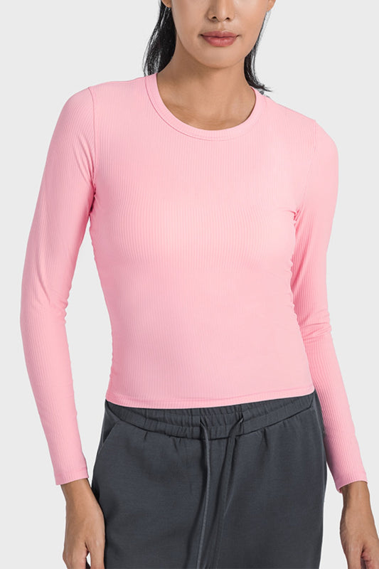Millennia Round Neck Long Sleeve Sports Top Carnation Pink Easy Apparels