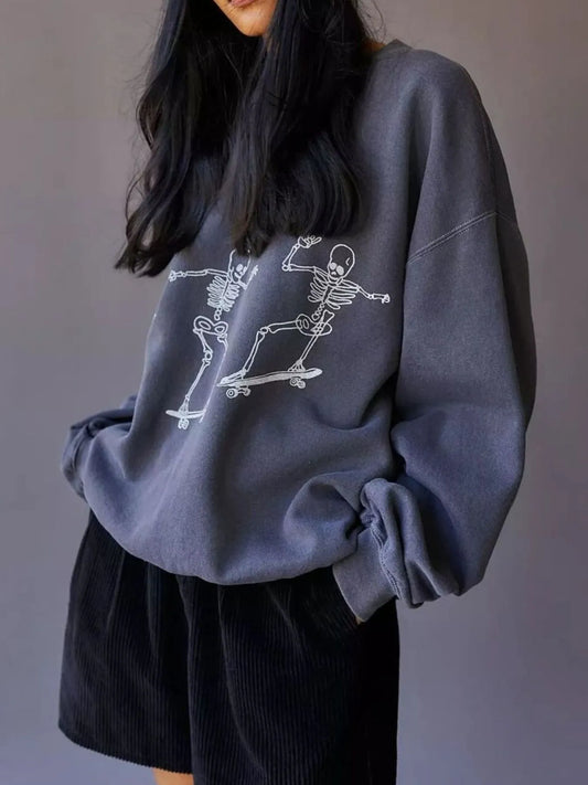 Trendsi Skeleton Graphic Oversized Sweatshirt Gray