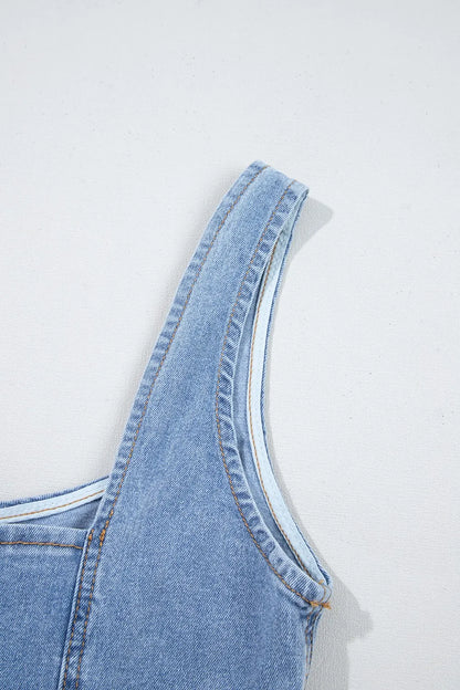 Square Neck Wide Strap Denim Dress Easy Apparels
