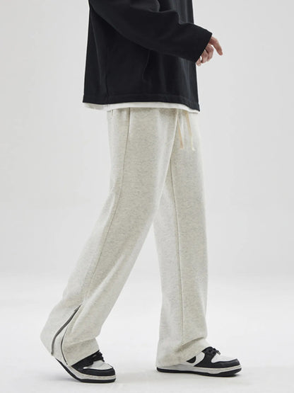 Men's Plus Size Wide Leg Drawstring Pants with Side Zipper Light Gray Easy Apparels