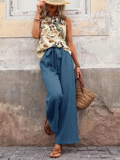 Printed Tank Top and Wide Leg Pants Set Easy Apparels
