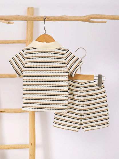 Children's Striped Short Sleeve Polo and Pants Set Easy Apparels