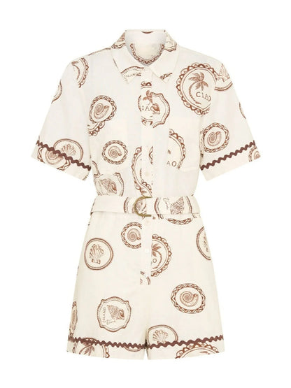 Printed Button-Up Half Sleeve Romper Easy Apparels
