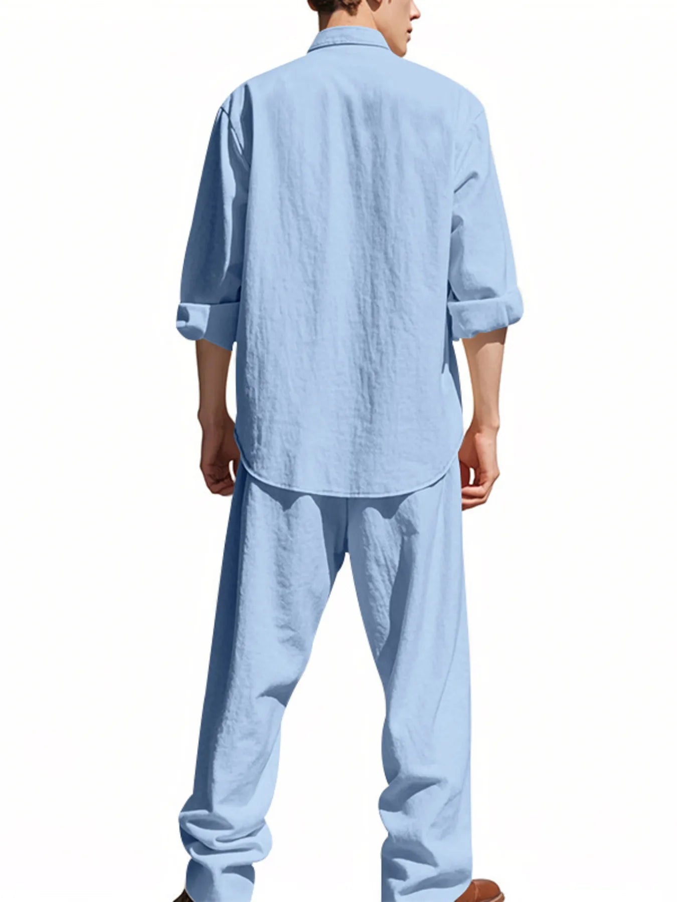 Men's Full Size Button Up Shirt and Pants Set Plus Size Easy Apparels
