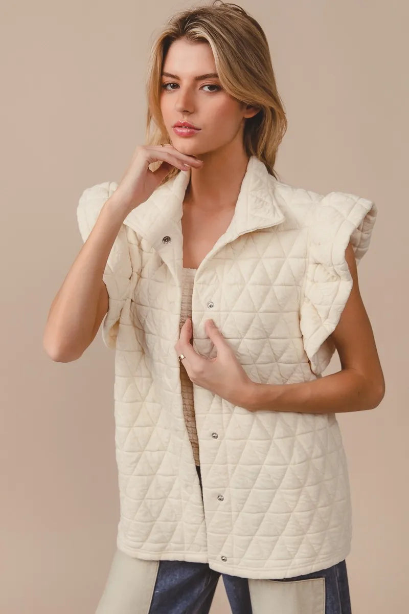 BiBi Quilting Knit Ruffle Sleeve Vest Easy Apparels