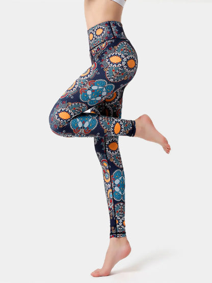 Printed High Waist Active Leggings Orange Easy Apparels