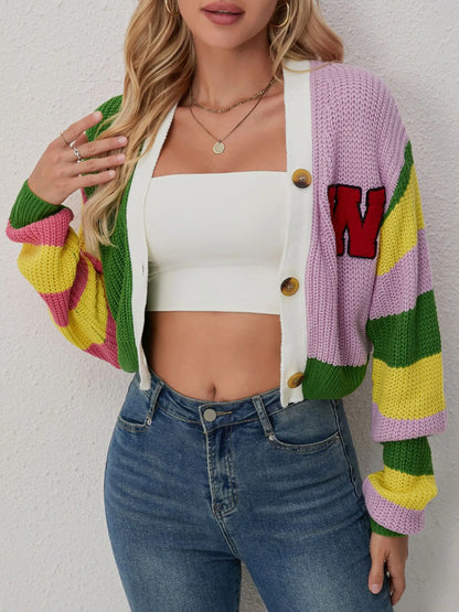 Color Block Long Sleeve Cardigan Easy Apparels