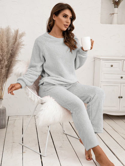 Ivy Lane Teddy Long Sleeve Top and Pants Lounge Set Easy Apparels
