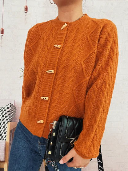 Cable Knit Button-Up Cardigan Orange One Size Easy Apparels