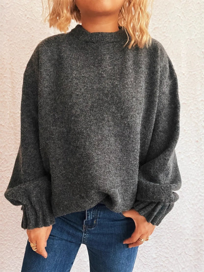 Trendsi Round Neck Dropped Shoulder Sweater Dark Gray One Size