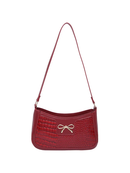 Crocodile Pattern Shoulder Bag with Bow Detail Easy Apparels