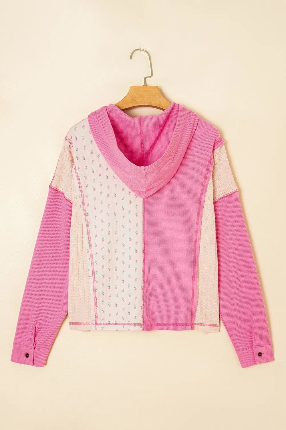 Trendsi Color Block Button Detail Hoodie