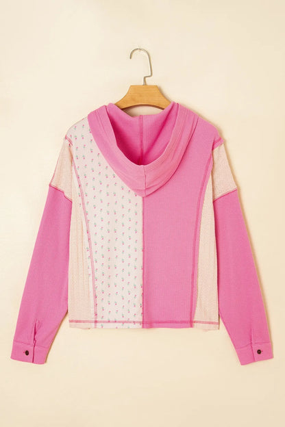 Trendsi Color Block Button Detail Hoodie