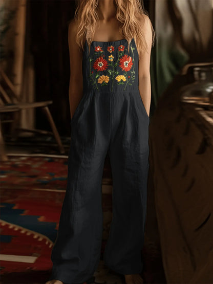 Floral Embroidered Wide Leg Jumpsuit Easy Apparels