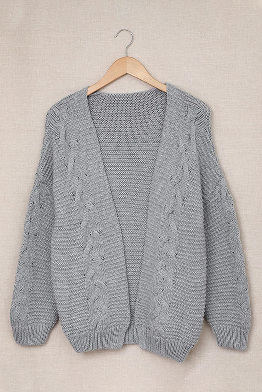 Cable-Knit Open Front Cardigan Easy Apparels