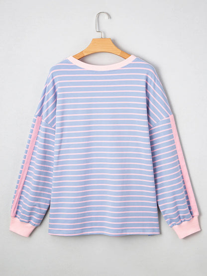 Trendsi Stripe Oversize Contrast Trim Drop Shoulder Sweatshirt