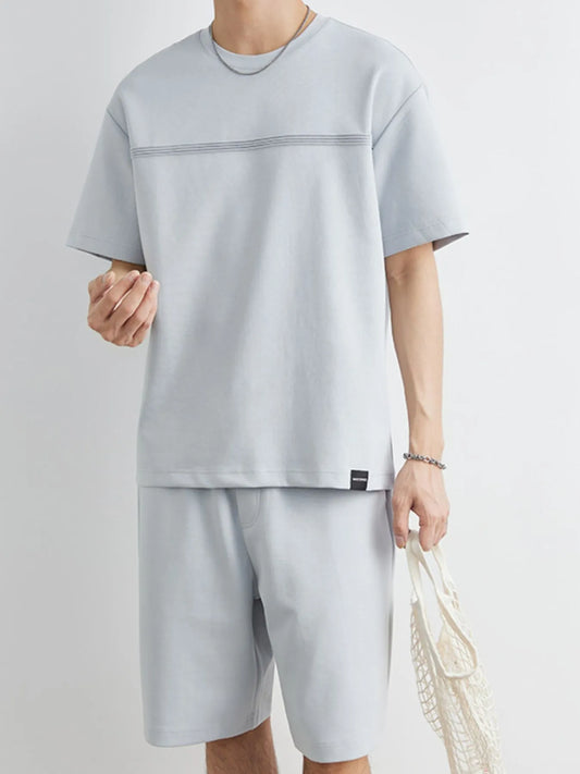 Men's Plus Size Round Neck Short Sleeve Top and Shorts Set Easy Apparels