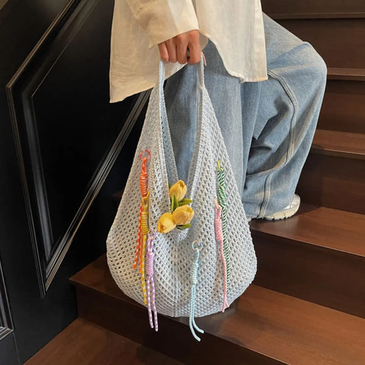 Lightweight Crochet Shoulder Bag Light Blue onesize Easy Apparels