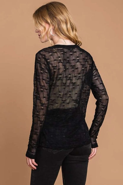 Trendsi Culture Code Full Size Round Neck Mesh Perspective Top